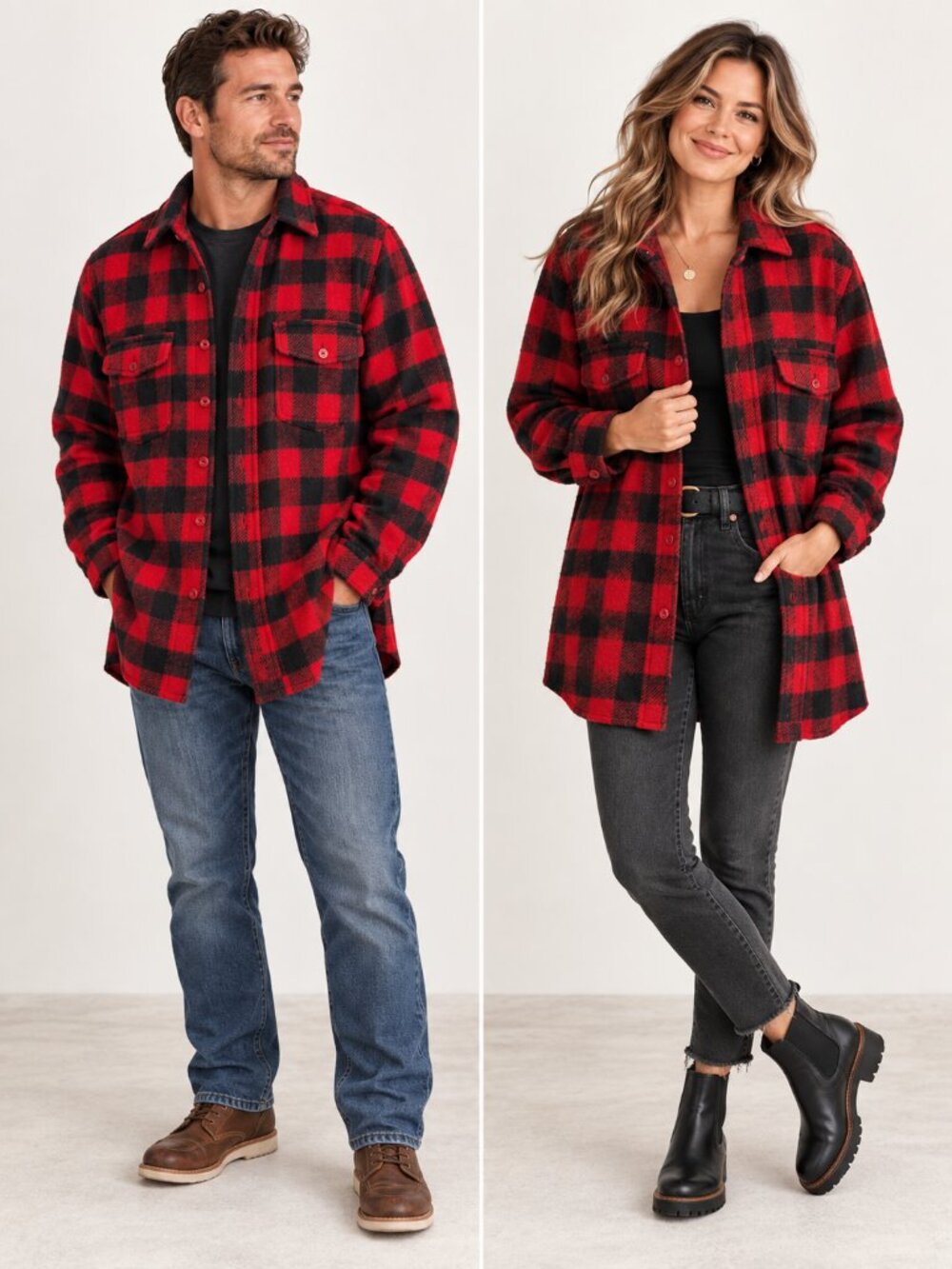 Vintage Amana Woolen Mills Wool Shacket Red Black Buffalo Plaid Size 16 USA